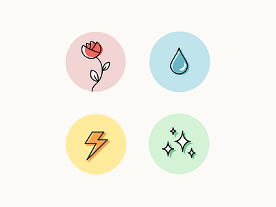 Health Icons beauty clarity flower health hydrate lightning lightning bolt petal pure raindrop raindrops rose rosebud sparkle teardrop water wellness