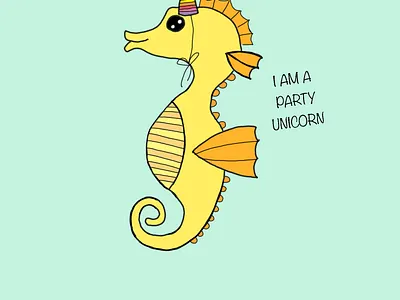 Party Unicorn card card art card design cartoon cartoon animal cartoon character cartoon illustration cartooning children cute cute animal free hand hand drawn handmade party seahorse unicorn