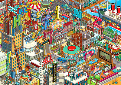 Vintage New York Christmas for Heinz advertising christmas cities city design detail googie infographic isometric isometric art isometric illustration landscape map new york pixel art pixelart seek and find vintage where is waldo where is wally