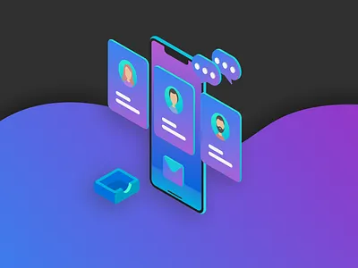 Neon Contact card chat colors figma illustration iphone isometric isometry it mail man message neon vector web