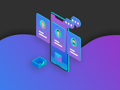 Neon Contact card chat colors figma illustration iphone isometric isometry it mail man message neon vector web