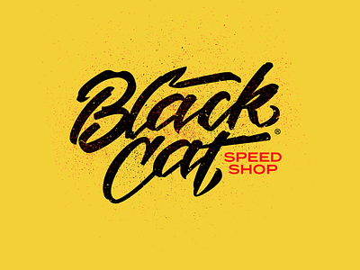 Black Cat Speed Shop® black branding design good type hand lettered heyo! ink lettering logo racing red script speed speed shop yellow