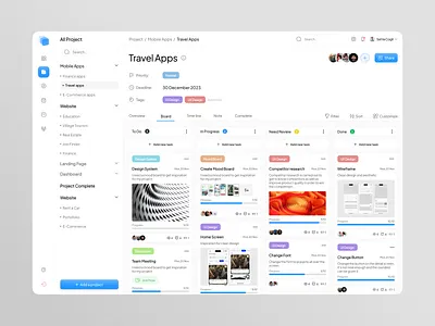 Project Management App app board chart clean design fireart illustration manage navigation task ui ux