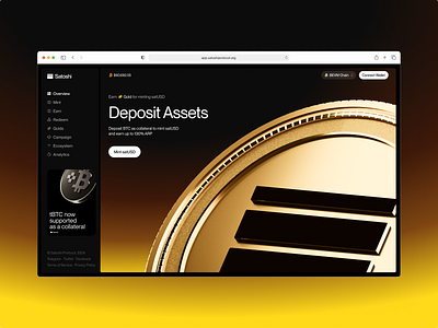 Satoshi web app concept 3d bitcoin branding crypto darktheme dashboard defi deposit gold logo ui ux web webapp