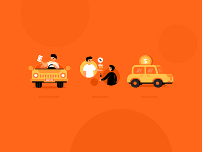 Car illustrations automobile cambodia driving illustration knowledge man money orange transaction ui vehicle web