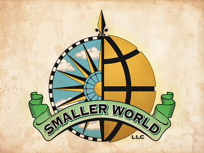 Smaller World Mark aged antique branding design distressed exports globe illustration imports logo map paper print stained vector vector art vintage