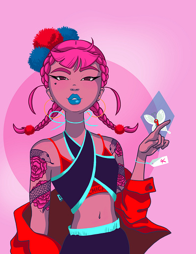 Harajuku 90s digital color digitalart drawing fantasy illustration pink procreate tatoo woman