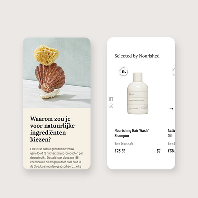 Nourished.nl mobile website app brand design brand identity design ecommerce ecommerce design girl minimalism mobile mobile design natural cosmetics typography ux webshop website website concept website design