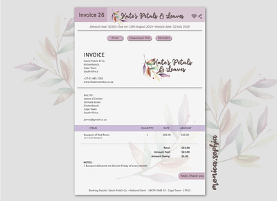 046 Invoice colour daily 100 challenge daily100challenge dailyui flowers invoice invoice design invoice template leaves logo typography ui