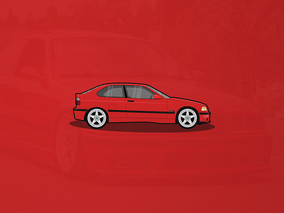 BMW E36 Compact Illustration 2d automotive bmw car classic car design digital digital art flat illustration illustrator race race car racecar stance vector vector art vector artwork vector illustration wheels