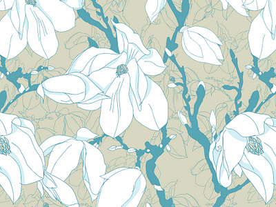 Magnolia Seamless Pattern fashion fashion design floral floral design floral pattern flower flower illustration hand drawn hand sketch magnolia ornament pattern print seamless pattern seamlesspattern surface pattern design surfacedesign textile vector