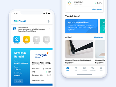FUNDtastic: Home app cards dashboard finance goal gold home icons mutual funds nav notification product