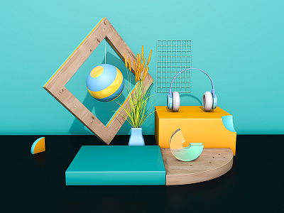 Scene placement 3d art blue c4d color headset illustration ui 材质