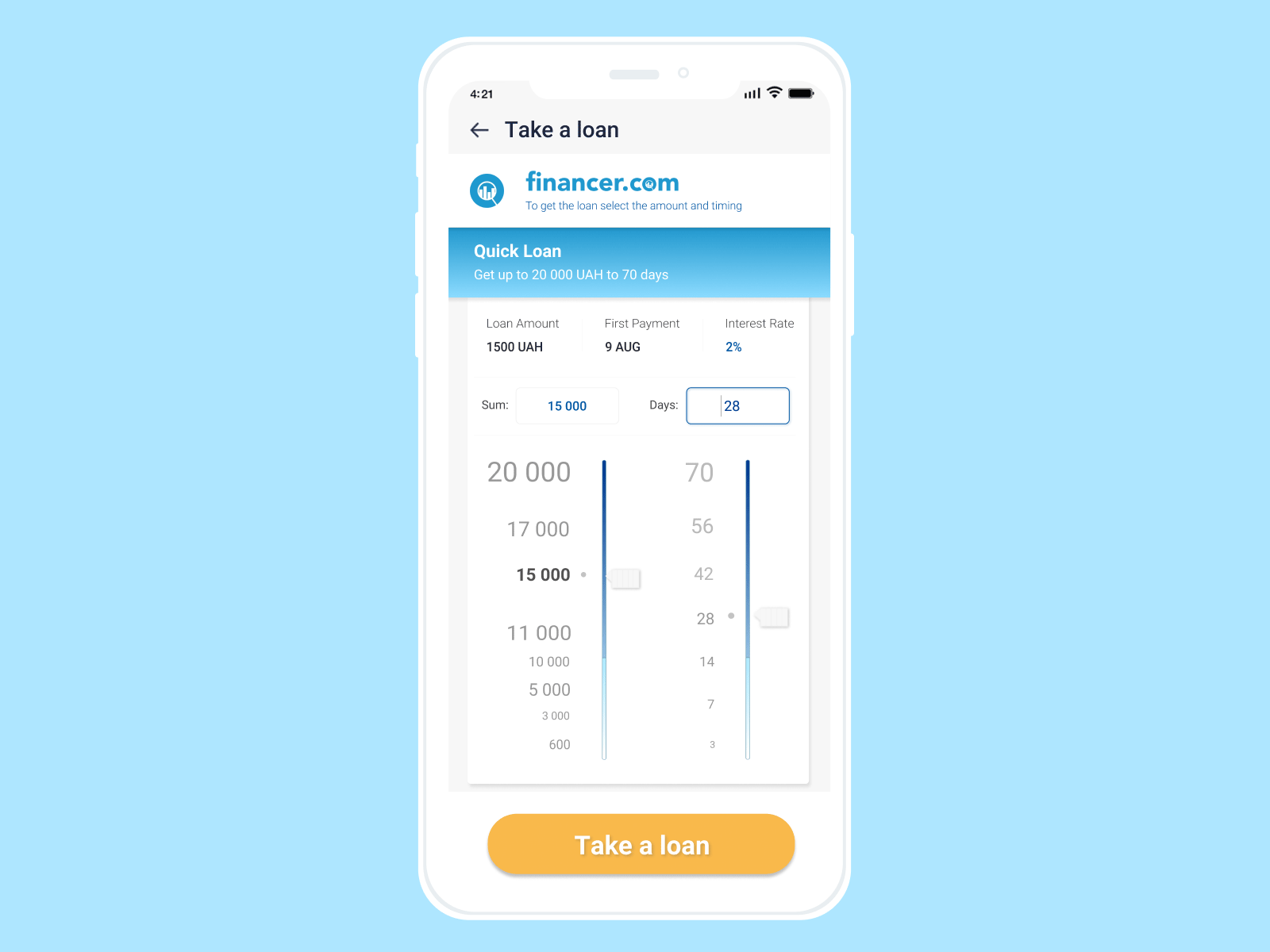 Financial App for taking the Loan app blue fin finance fintech ios loan ui