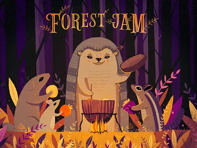 Forest Jam art autum book cover children children book chipmunk cute editorial fire forest friends hedgehog illustration illustration for kids jam kids kids illustration postcard procreate publishing