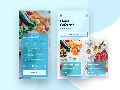 Food App. Cloud Cafeteria app calories cart count create delivery dinner food food and drink food app lunch meat menu menu design mobile mobile app mobile ui ui ux vegetarian