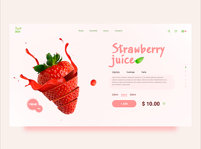 Strawberry juice concept creativity daily e commerce figma homepage juice landing landing page minimal orange juice photoshop sketch strawberry typography ui ux web webdesign website website design