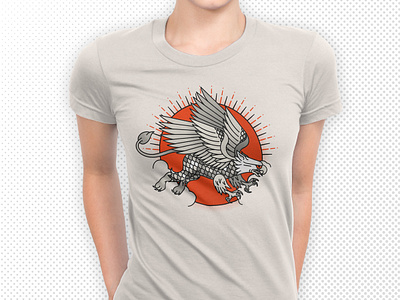 Fantastic Beast Tee Shirt ancient greece beast bird cryptozoology eagle griffin halftone mythical creature orange and black tattoo tee design tee shirt vector