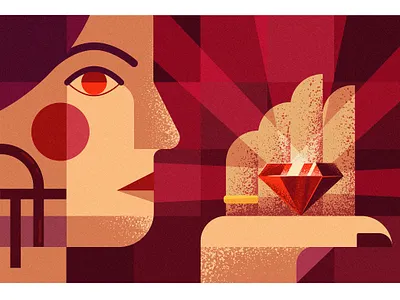 Red Stone ❤️ Listen Your heart branding character cubism fashion art flat girl grain illustration model portrait ui vector woman