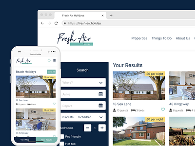 Fresh Air Website booking branding design development figma filtering holiday icon letting map responsive design search typography ui ux website