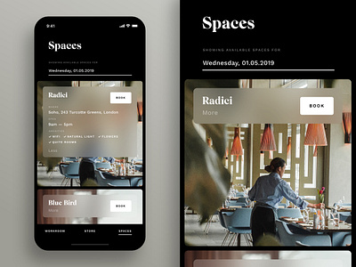 Workroom — Spaces app design ios iphone x lifestyle minimal restaurant ui ux