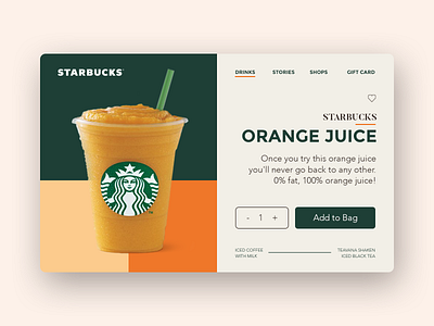 STARBUCKS - Product Detail Page app buy card clean coffee design details ecommerce flat minimal orange product shopping ui ux web