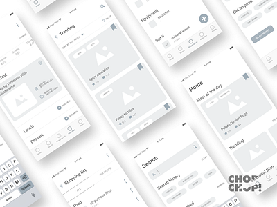 App wireframes - Chop Chop! app app clean figma flowchart food app mobile mockup recipes user flow ux wireframes