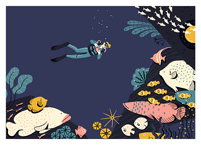 Diver animation art design diver editorial art graphic illustration illustrator swimming water