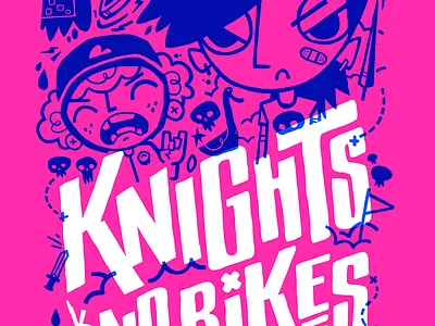 Knights and Bikes Punk Rock Poster 80s 90s blake stevenson cartoon character design cute goonies hipster illustration jetpacks and rollerskates retro skull toronto video games