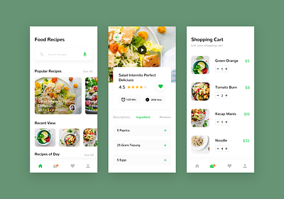 Food Recipe App app colorful food green ios modern recipes ui ui ux