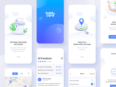 Kiddy Care – App app art branding company design dribbble flat illustration kids minimal search startup ui ux