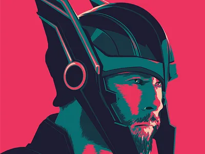 Thor cinema design digital flat illustration marvel movie neon red theme thor vector