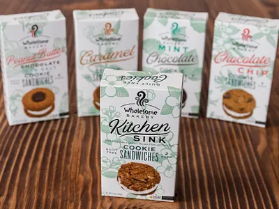 Wholesome Bakery Cookie Sandwiches branding cookies cookiesandwiches matt thompson packagedesign packaging type typography