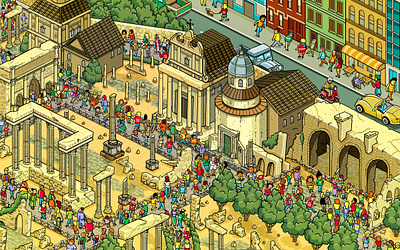 Rome: a Seek and Find illustration for Compare the Market advertising cities city detail infographic isometric isometric art isometric illustration landscape map pixel art pixelart seek and find where is waldo where is wally