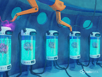 IOTA Laboratory brain cryptocurrency digitalart future illustration iota photoshop robots sci fi