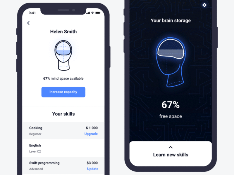 Brain Space Management App Concept animation app brain dailyui dark education health illustration interaction ios mobile mobile ui motion ui ux xddailychallenge