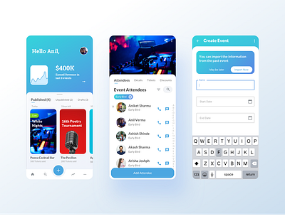 Event Creator Application UI design design event app event creator event management events mobile app mobile app design mobile ui organizer ui ui design uidesign uiux user interface user interface design ux uxdesign