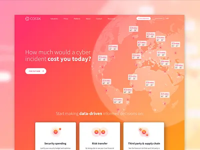 Corax — Website homepage brand branding cyber cybersecurity data data science data visualization dataviz gradient home page icon identity landing page startup tech technology web design webdesign website website design