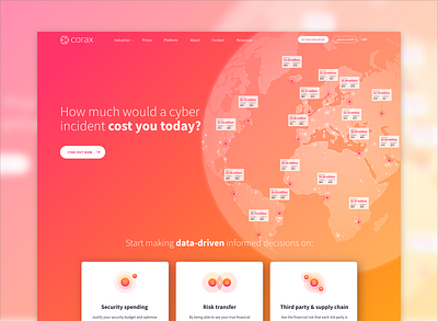 Corax — Website homepage brand branding cyber cybersecurity data data science data visualization dataviz gradient home page icon identity landing page startup tech technology web design webdesign website website design