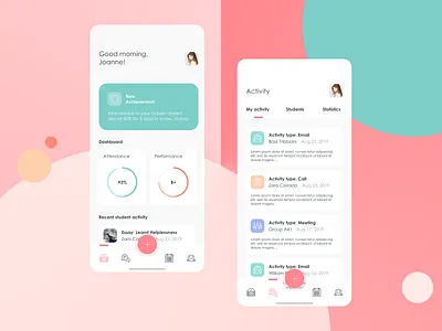 Back to School application applications classroom coral dashboard education email ios log calls logging pastel plus plus on tabbar professor segment sketch tabbar teacher ui university