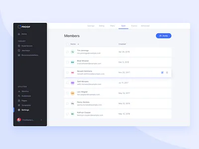 Team members contacts invite list view members saas design table