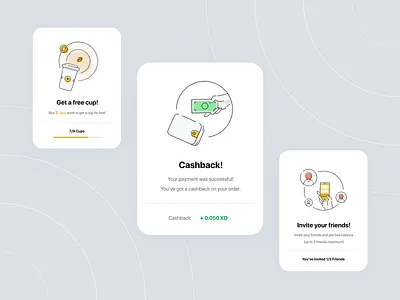 Popup Illustrations app cashback coffee cup cupz design free icons illustration invite friends iphone popup mobile onboarding popups share app ui ux web design