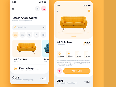 Furniture Shop App app clean commerce ecommerce app furniture interface ios minimal mobile modern shopping app sofa ui ux yellow