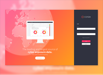 Corax — Web App Landing Page analytics app design bigdata branding cyber cyber risk cybersecurity data data visualization gradient insurance technology ui ui ux ui design web web app web app design web application web design