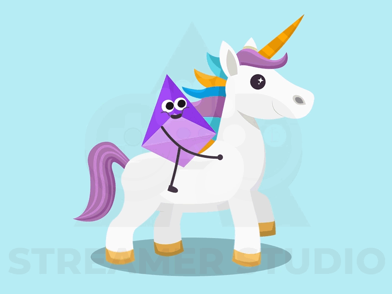 Bit character riding SukiYuki's unicorn! animation animation 2d animation after effects animation character illustration twitch twitch alert twitch customized twitch logo twitch.tv