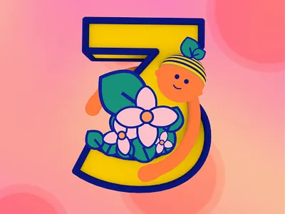 3 for 36 Days of Type 36days 36daysoftype aftereffects baby characterdesign child flower flowers illutration lettering number type