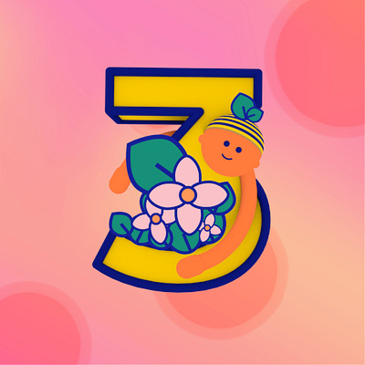 3 for 36 Days of Type 36days 36daysoftype aftereffects baby characterdesign child flower flowers illutration lettering number type