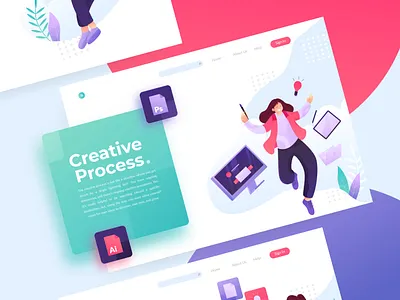 Creative Process Illustration Fun Exploration character colorful creative flat illustration illustration illustrations landing page purple ui vector illustration