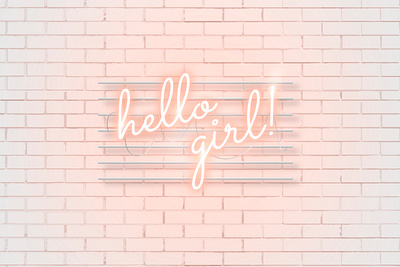 Neon : Hello girl! brick wall design illustration light neon neon light peach sign wall