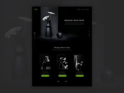 Landing page - Vase dark theme design flowers landing page online shop ui vase website